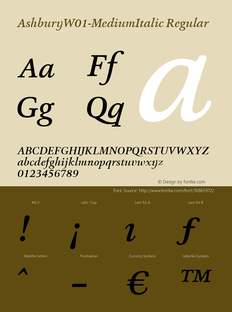 AshburyW01-MediumItalic Regular Version 1.00 Font Sample