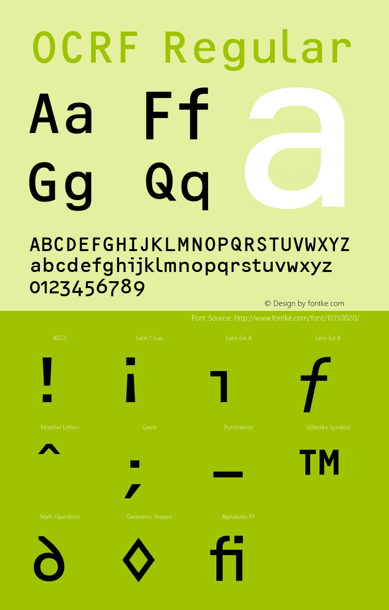 OCRF Regular Version 001.000 Font Sample