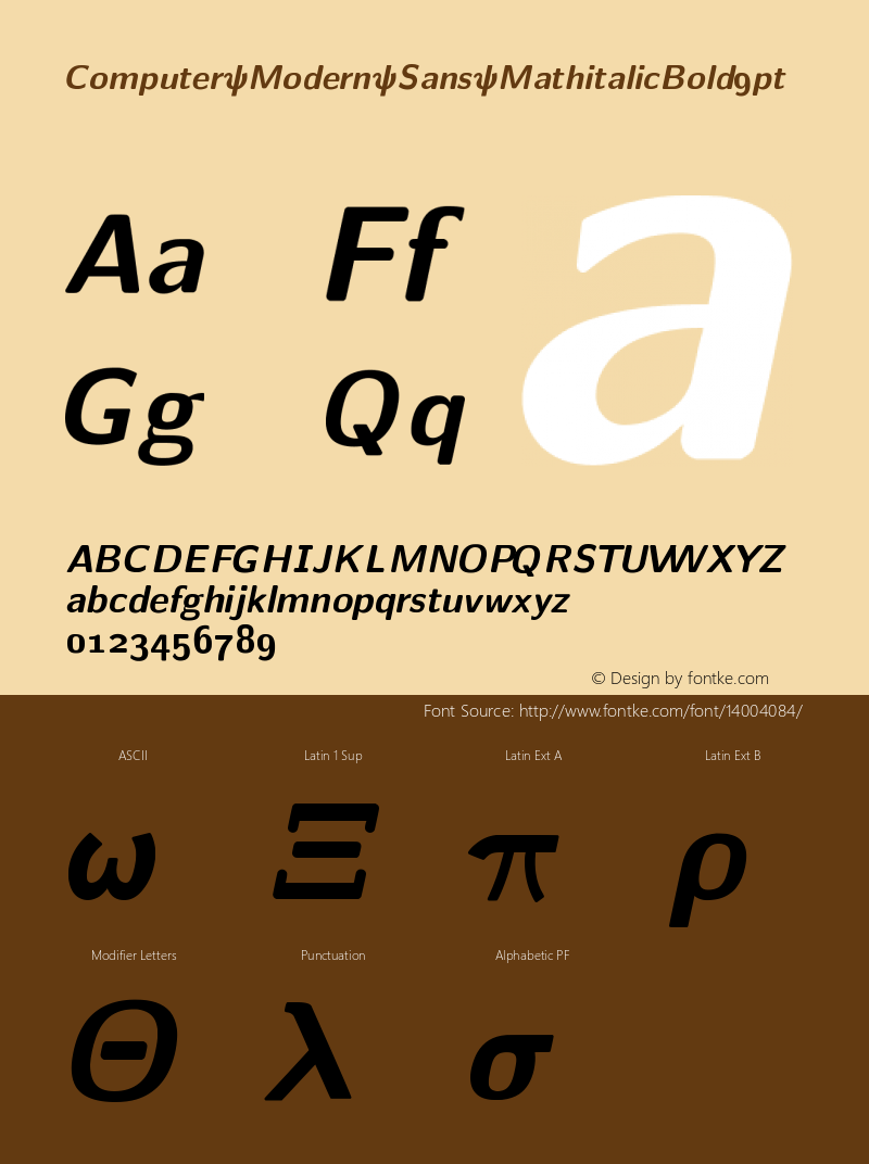 Computer Modern Sans MathitalicBold9pt Version 001.001 Font Sample