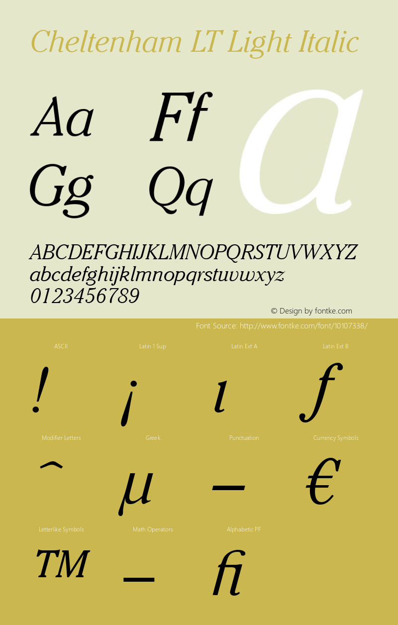 Cheltenham LT Light Italic Version 6.1; 2002 Font Sample