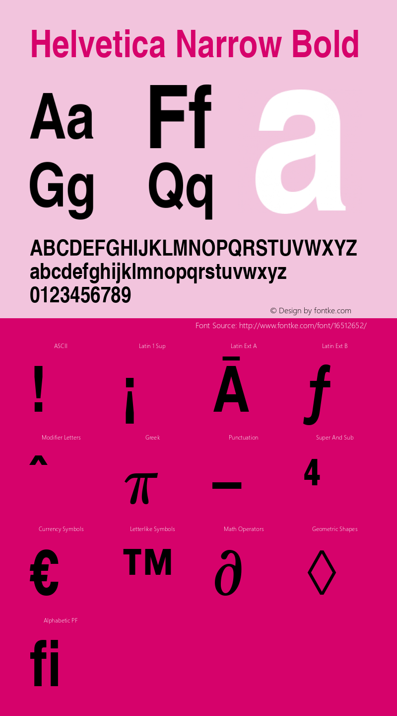 Helvetica Narrow Bold Version 1.3 (Hewlett-Packard) Font Sample