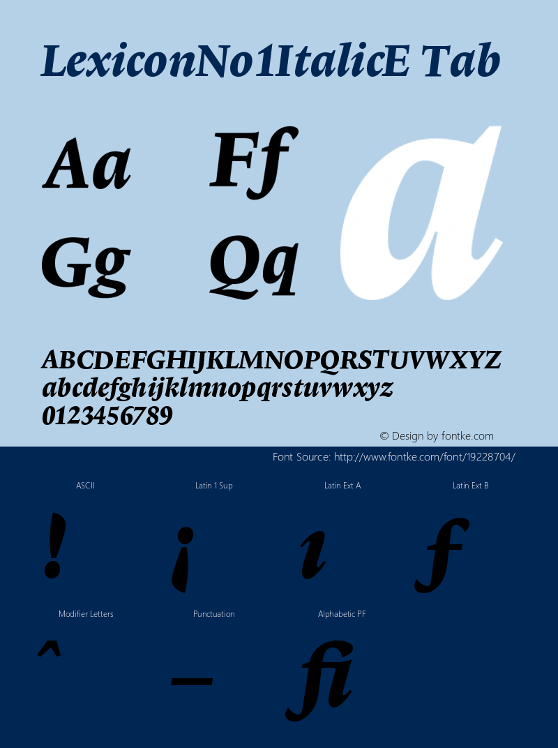 LexiconNo1ItalicE-Tab Version 001.000 Font Sample