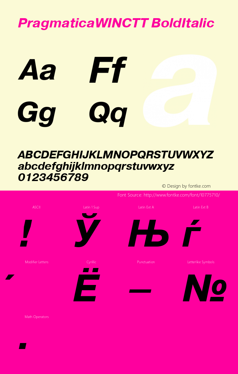 PragmaticaWINCTT BoldItalic TrueType Maker version 3.00.00 Font Sample