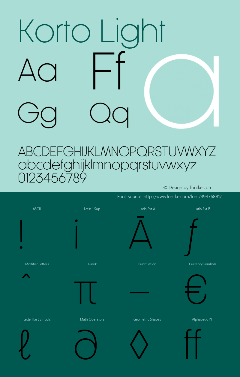 Korto-Light Version 1.00 Font Sample