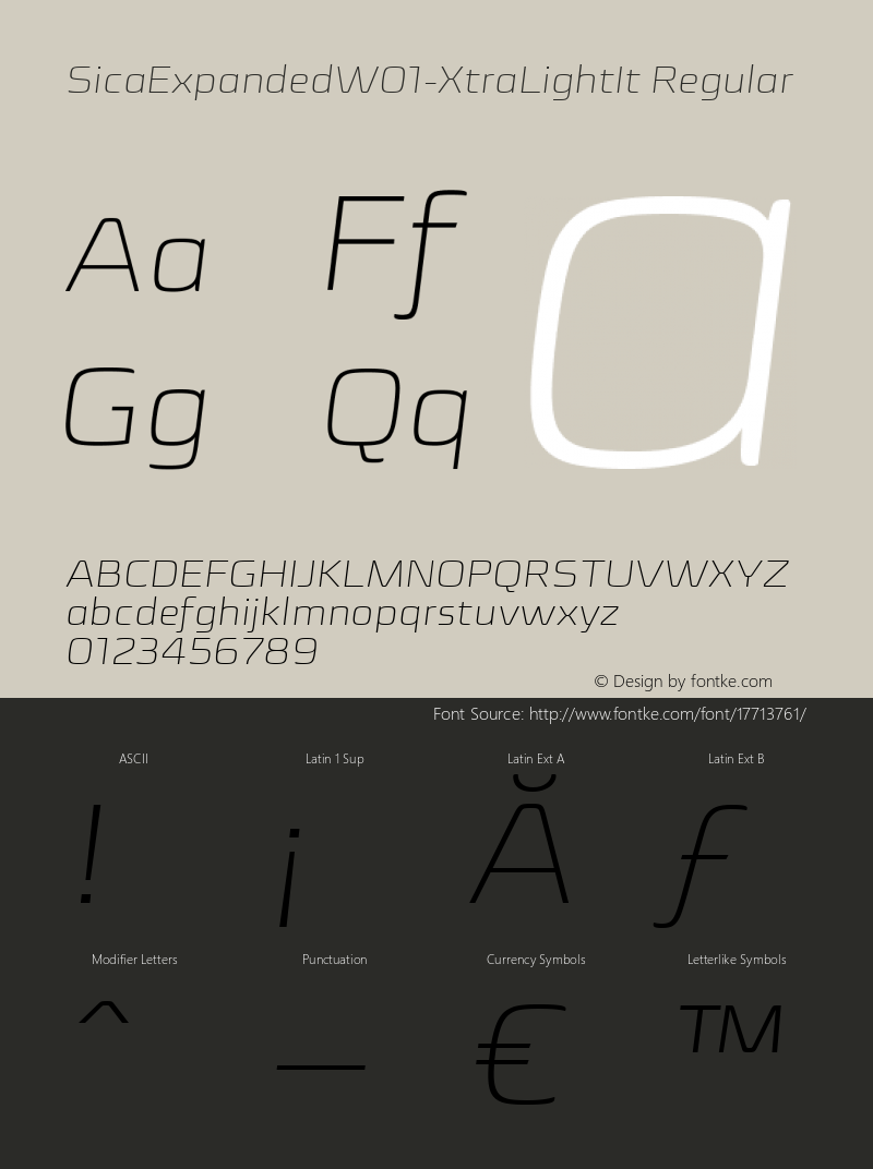 SicaExpandedW01-XtraLightIt Regular Version 1.00 Font Sample