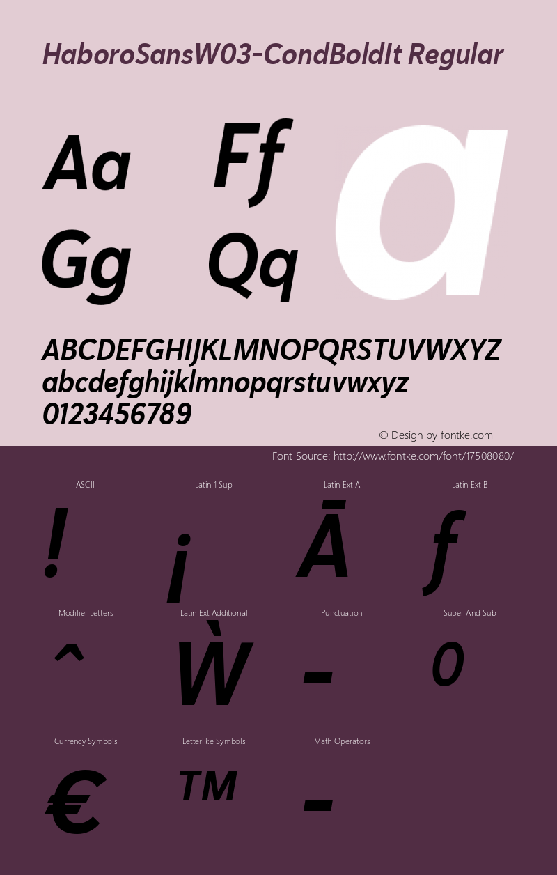 HaboroSansW03-CondBoldIt Regular Version 1.00 Font Sample