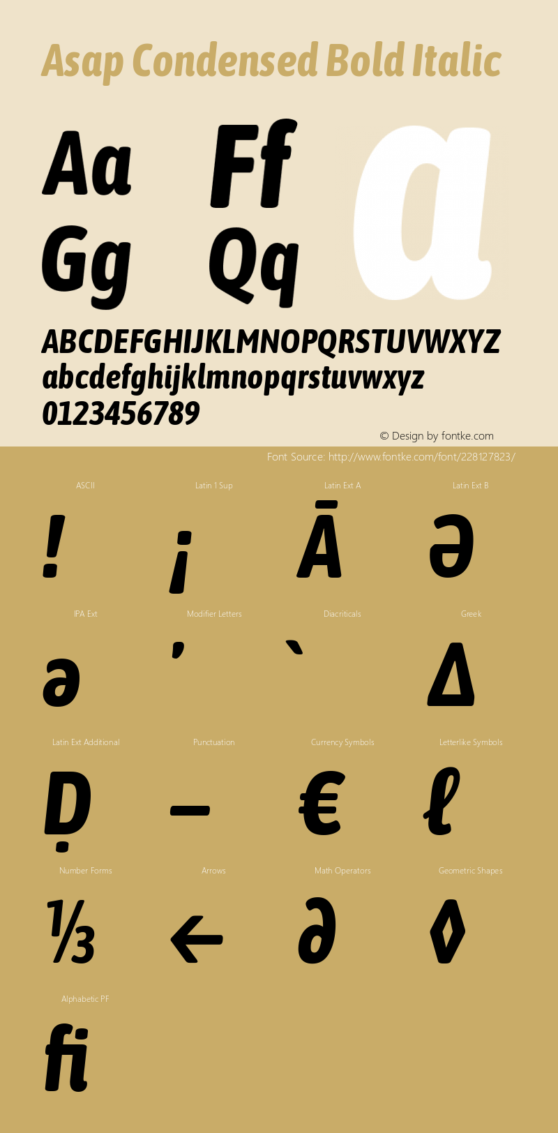 Asap Condensed Bold Italic Version 1.006; ttfautohint (v1.5)图片样张