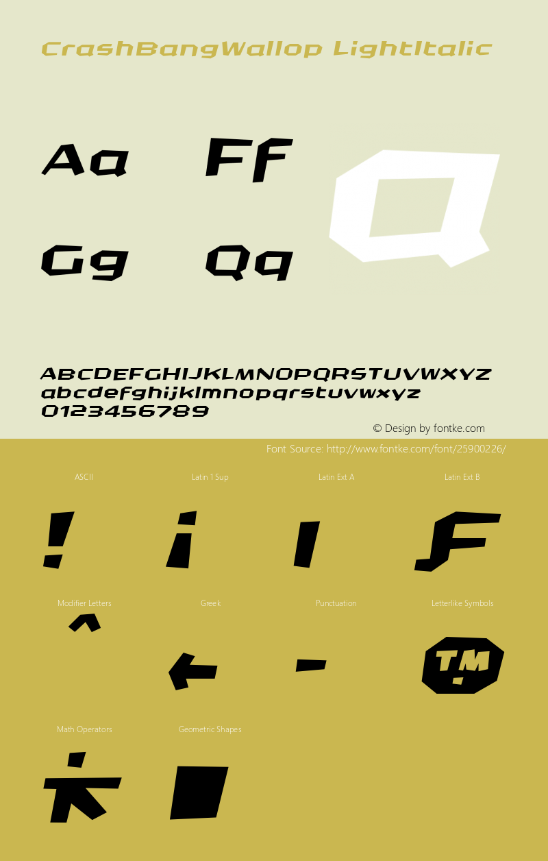 CrashBangWallop-LightItalic Version 001.000 Font Sample