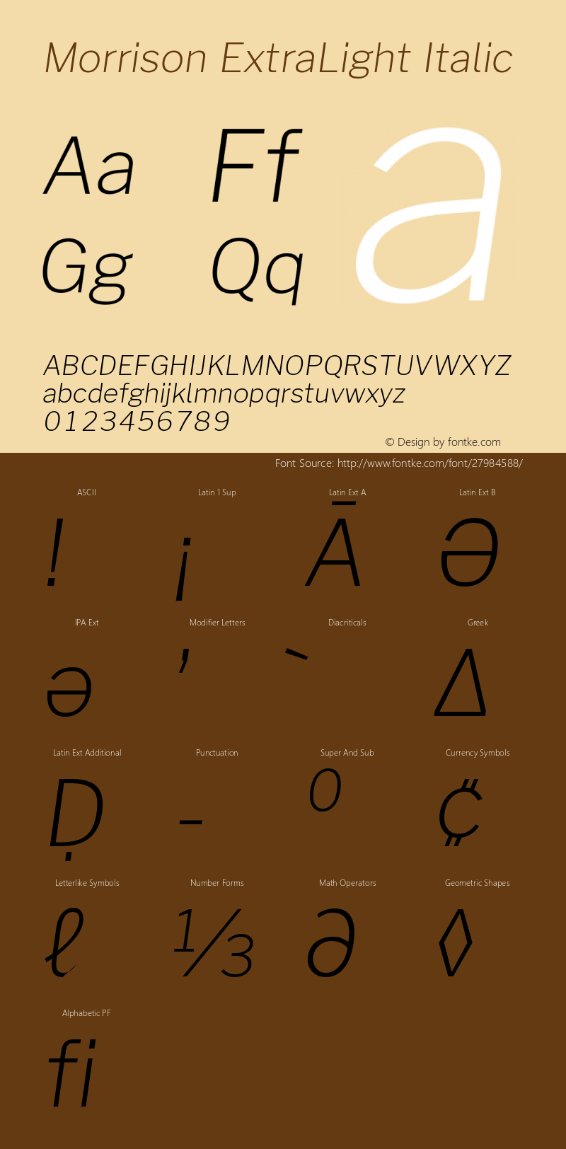 Morrison ExtraLight Italic Version 1.100;PS 001.100;hotconv 1.0.88;makeotf.lib2.5.64775; ttfautohint (v1.6) Font Sample