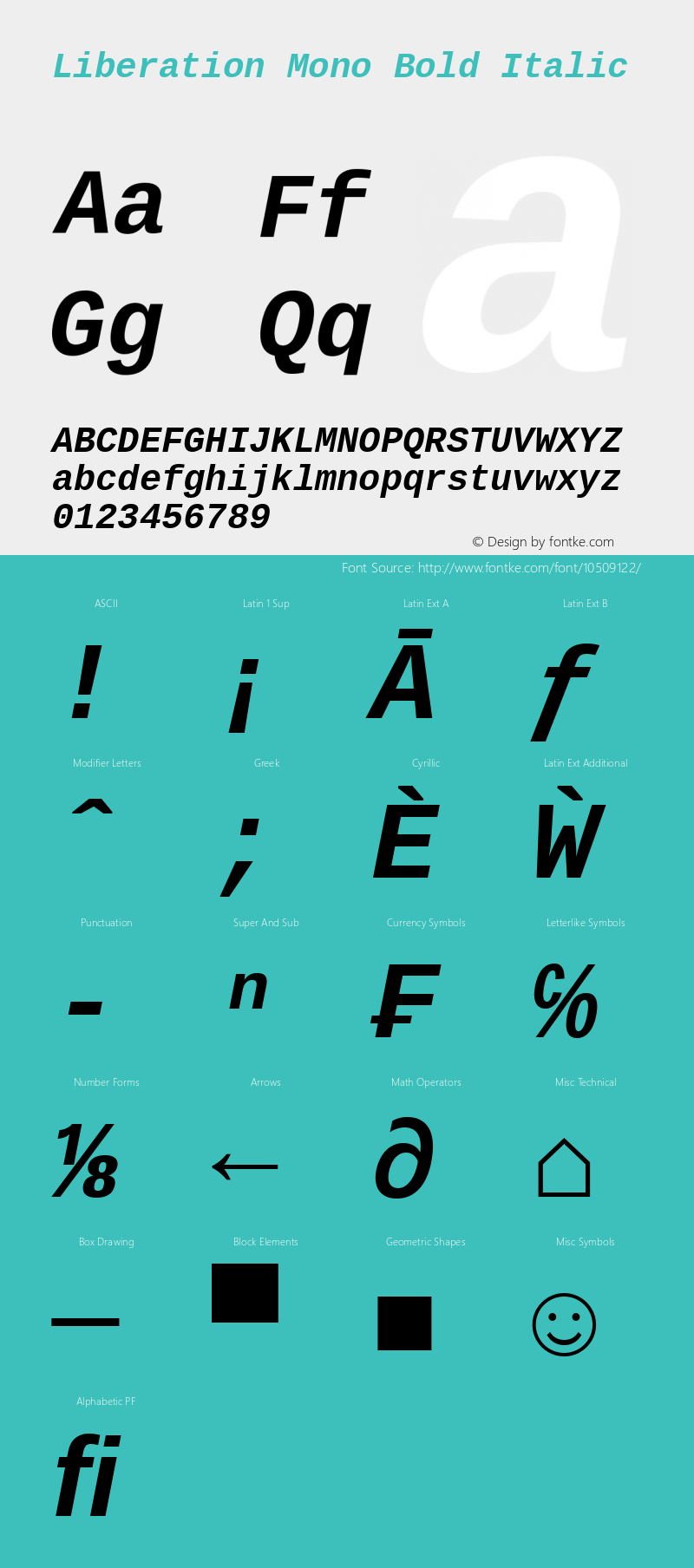 Liberation Mono Bold Italic Version 1.07.3 Font Sample