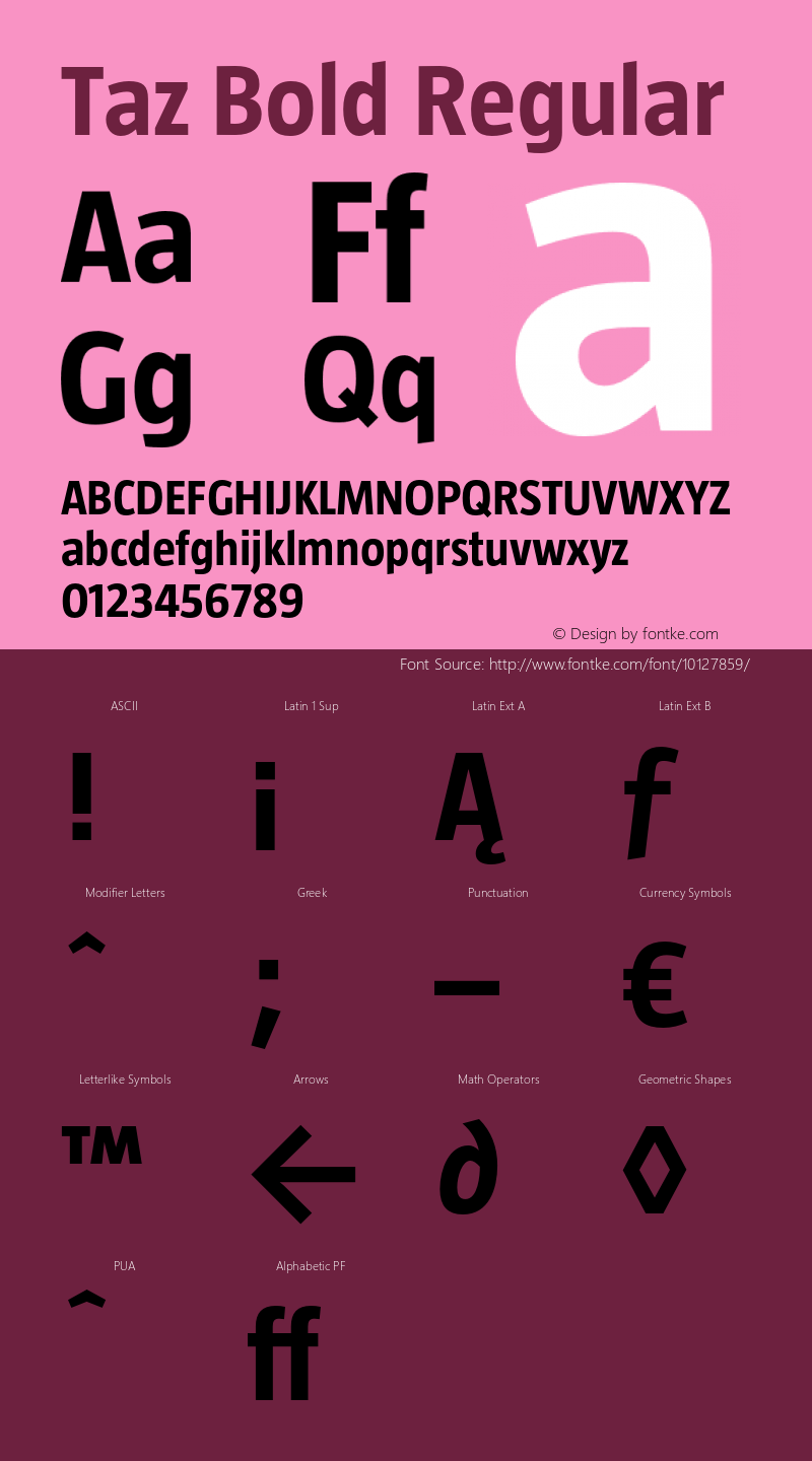 Taz Bold Regular OTF 3.001;PS 003.000;Core 1.0.34 Font Sample