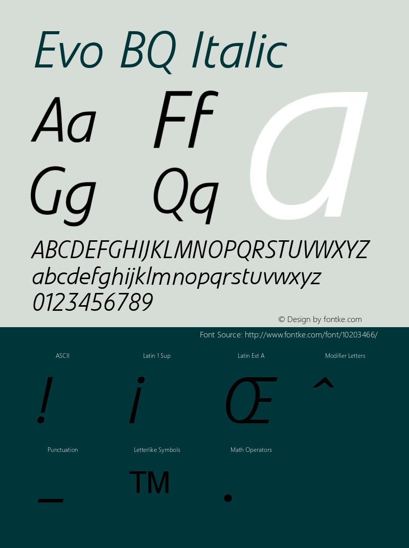 Evo BQ Italic Version 001.000 Font Sample