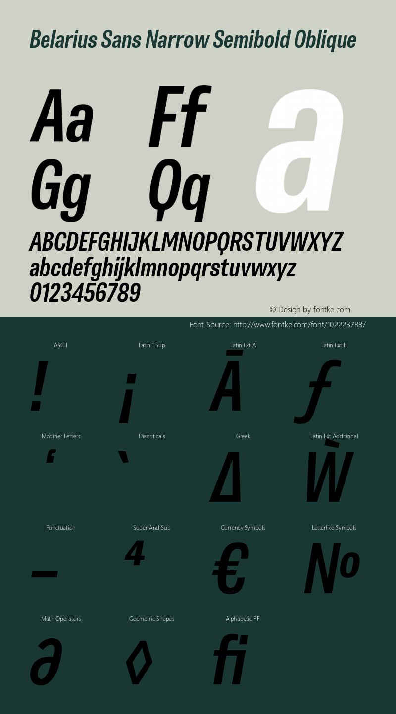 Belarius Sans Narrow Sb Oblique Version 1.001 Font Sample