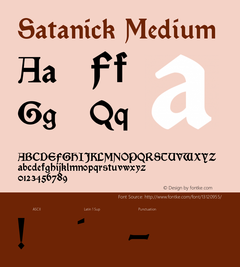 Satanick Medium Version 001.000 Font Sample