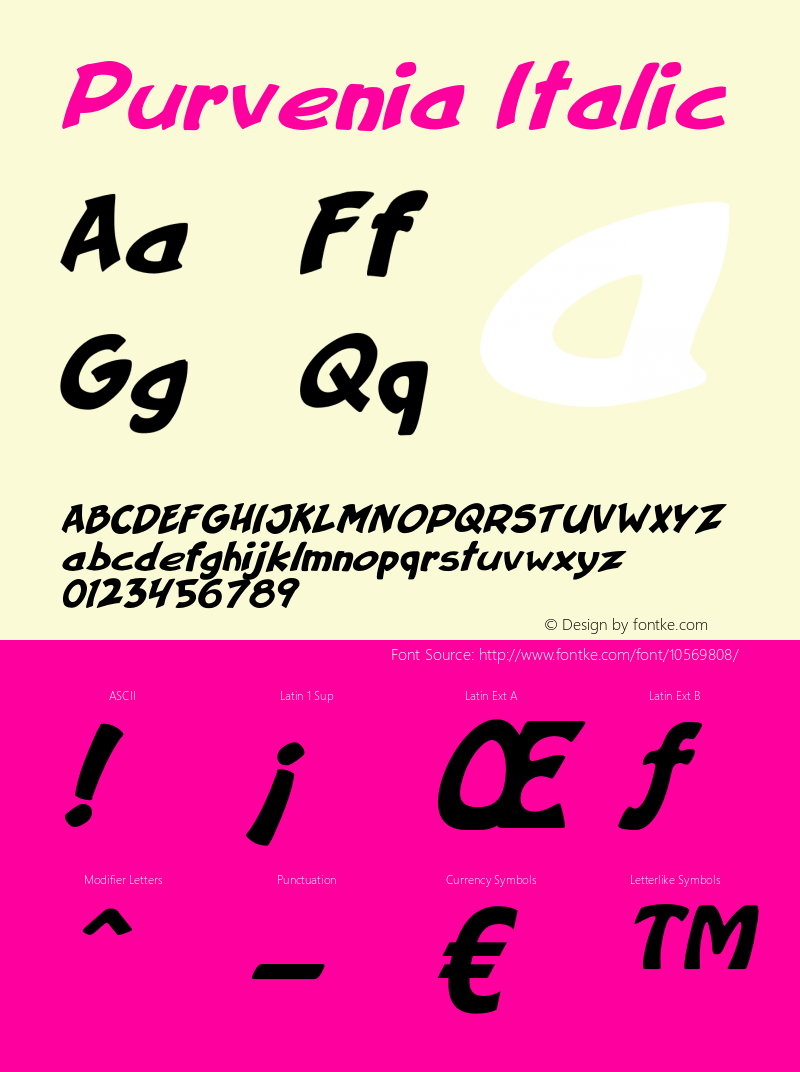 Purvenia Italic Version 1.000 Font Sample