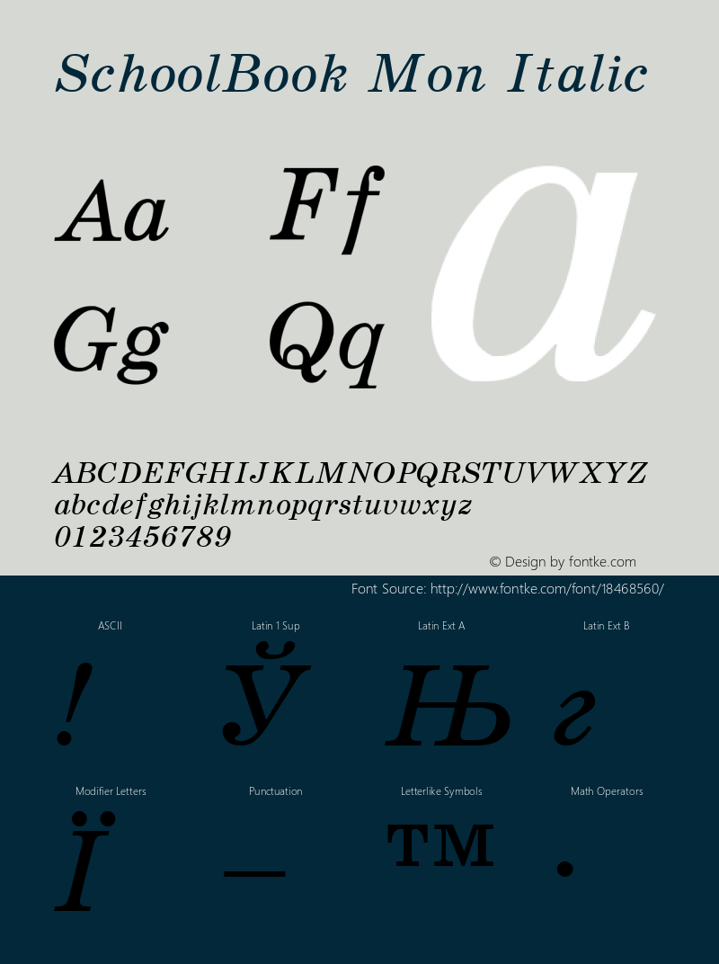 SchoolBook Mon Italic 2.00 Font Sample