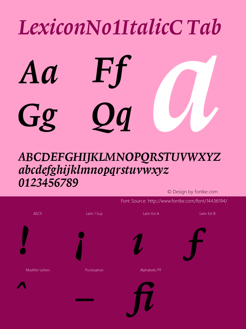 LexiconNo1ItalicC Tab Version 001.000 Font Sample
