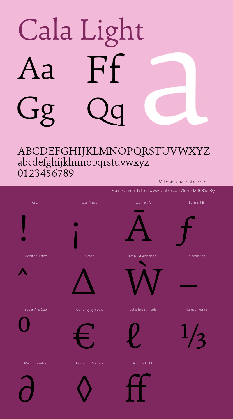 Cala-Light Version 0.00 Font Sample