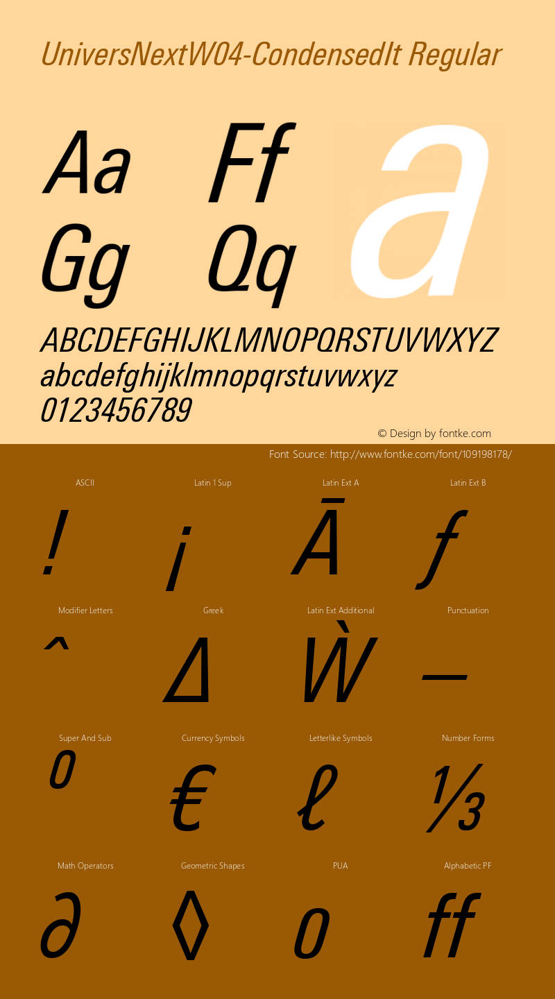 Univers Next W04 Condensed It Version 1.00 Font Sample