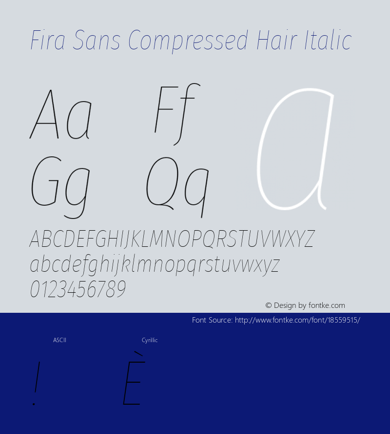 Fira Sans Compressed Hair Italic Version 4.203;PS 004.203;hotconv 1.0.88;makeotf.lib2.5.64775; ttfautohint (v1.4.1) Font Sample