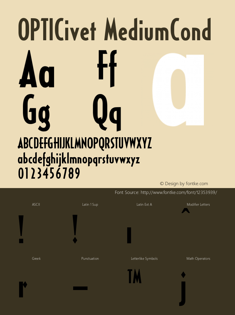 OPTICivet MediumCond Version 001.000 Font Sample