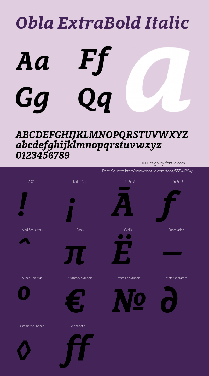 Obla-ExtraBoldItalic 001.000 Font Sample