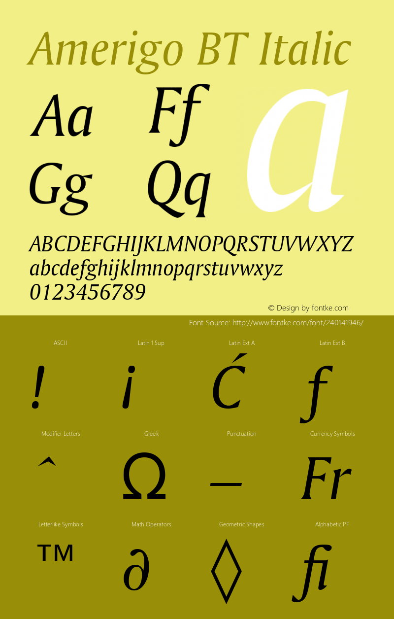 Amerigo BT Italic Version 1.01 emb4-OT图片样张