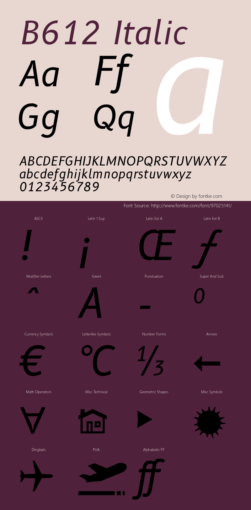 B612 Italic Version 1.008 Font Sample