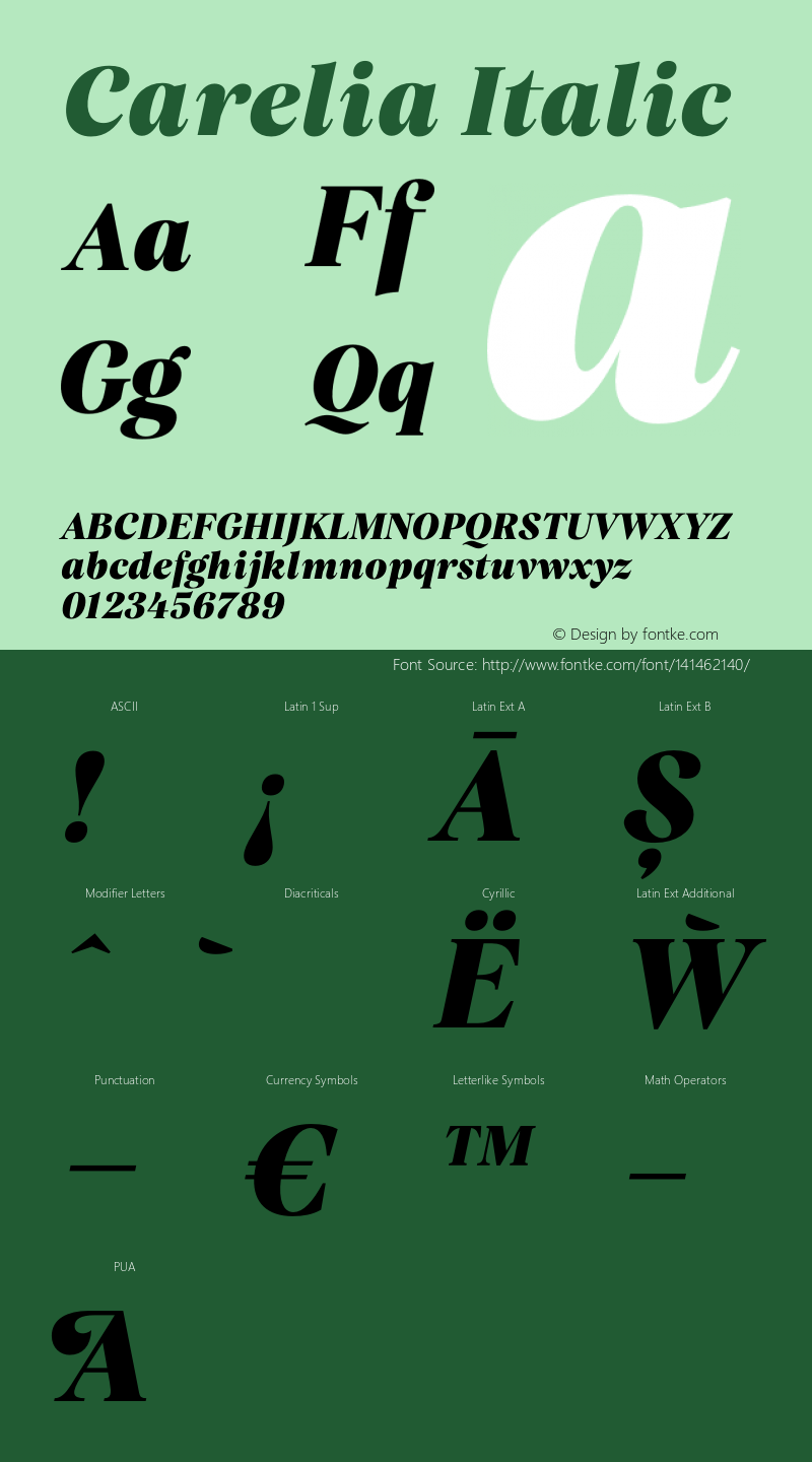 Carelia Italic Version 1.000;hotconv 1.0.109;makeotfexe 2.5.65596 Font Sample