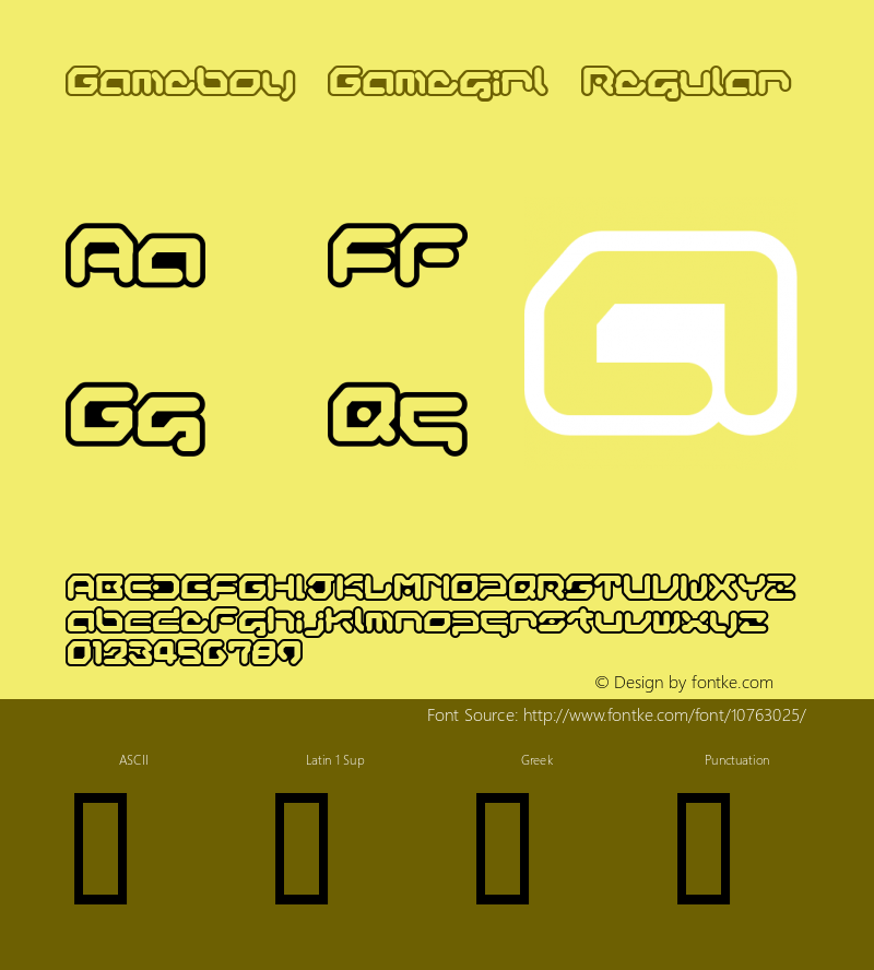 Gameboy Gamegirl Regular Macromedia Fontographer 4.1J 02.3.8 Font Sample