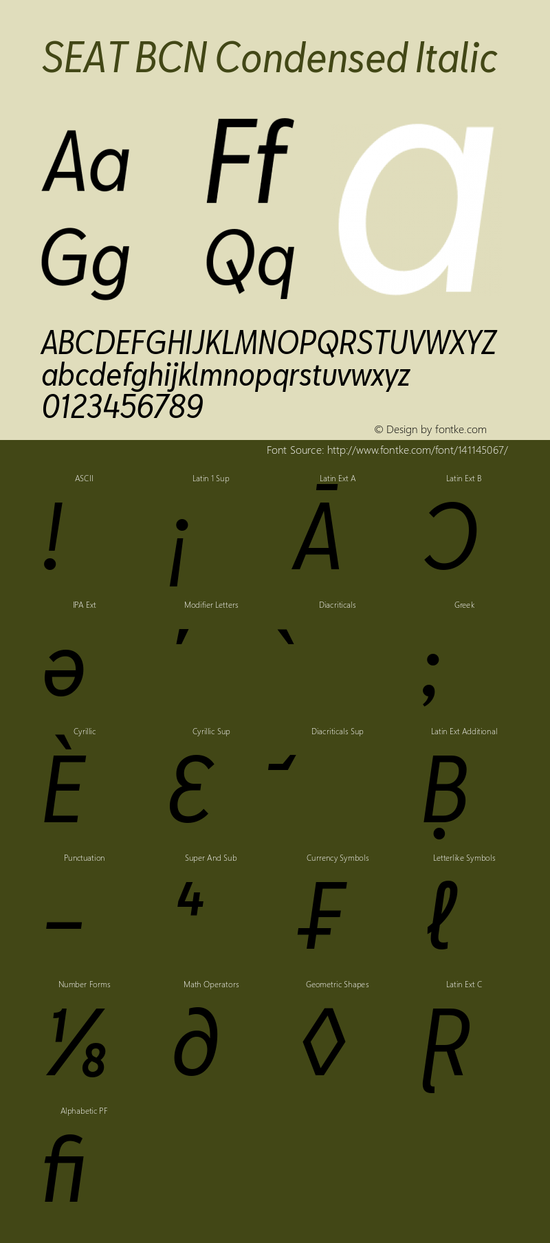 SEAT BCN Condensed Italic Version 2.000 Font Sample