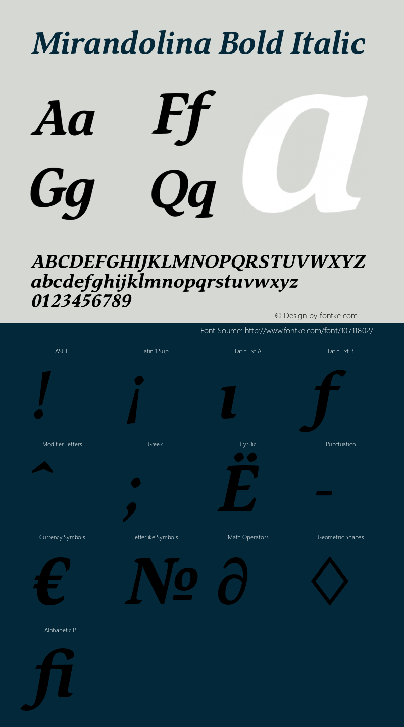 Mirandolina Bold Italic OTF 1.000;PS 001.001;Core 1.0.38 Font Sample