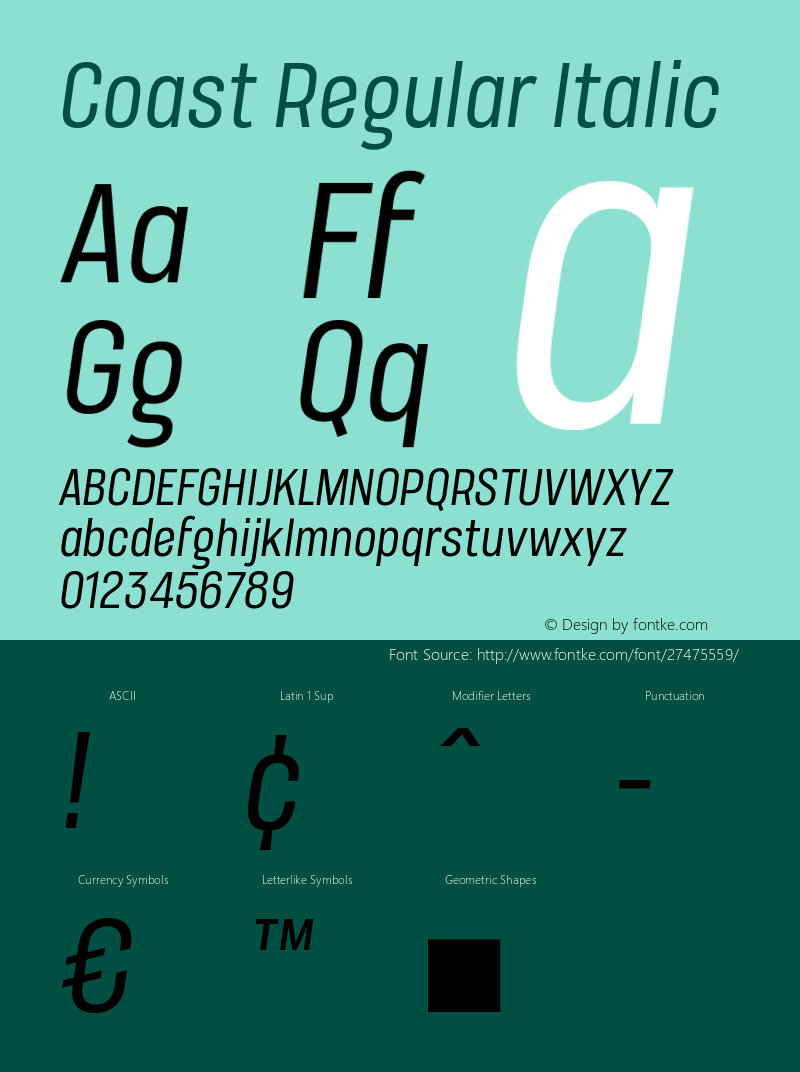 Coast Regular Italic Version 1.1 Font Sample