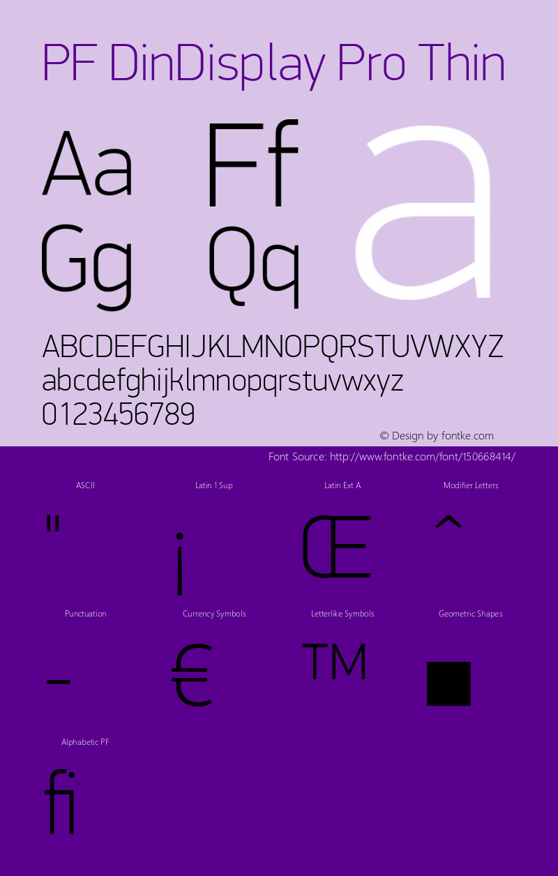 PF DinDisplay Pro Thin Regular Version 2.008 2005 Font Sample