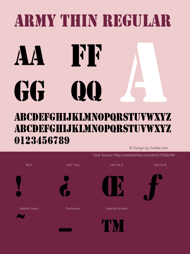 Army Thin Regular Converted from C:\ALLTYPE\ARMY1602.TF1 by ALLTYPE Font Sample