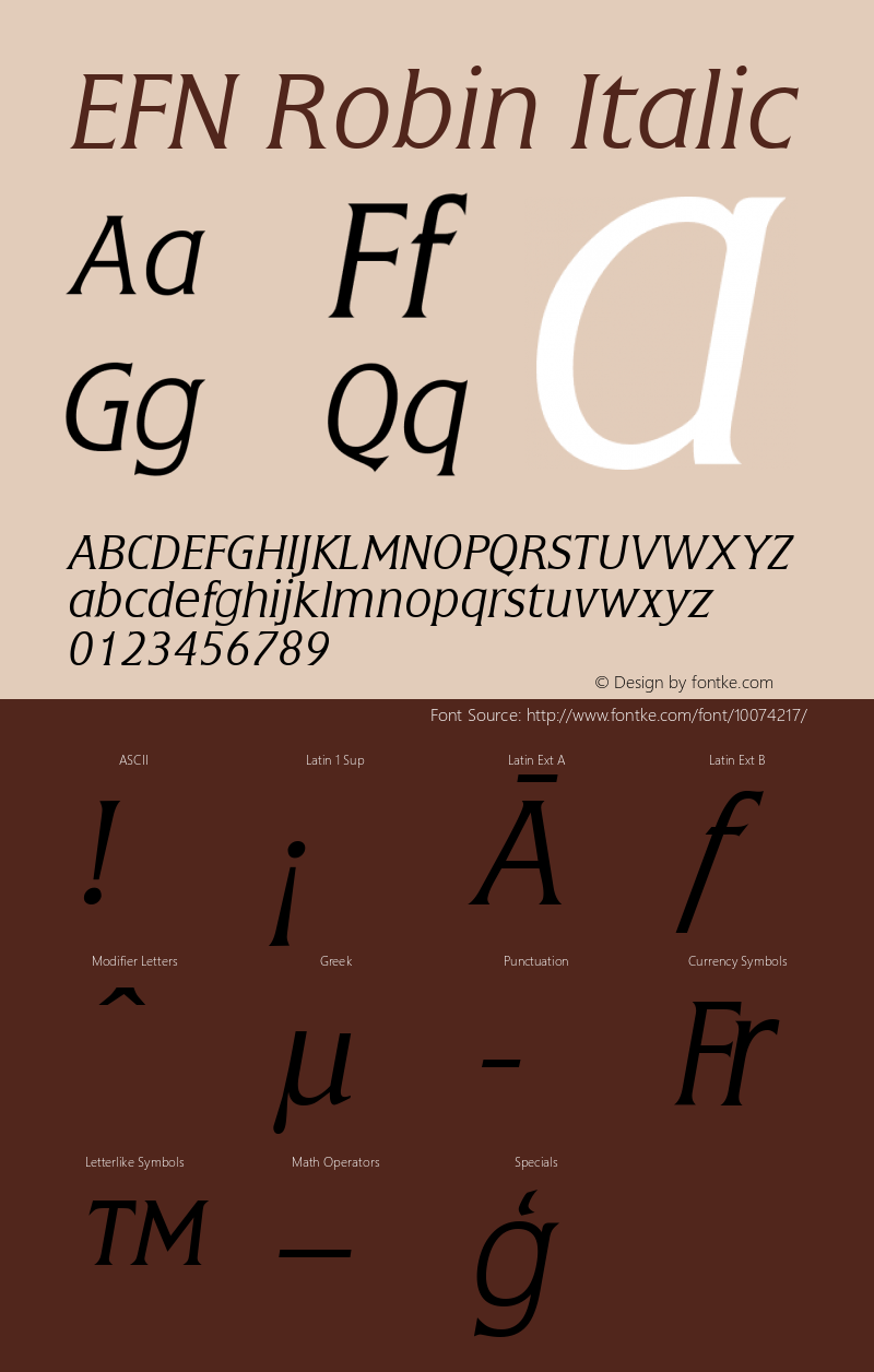 EFN Robin Italic Version 1.0; 2000 Font Sample