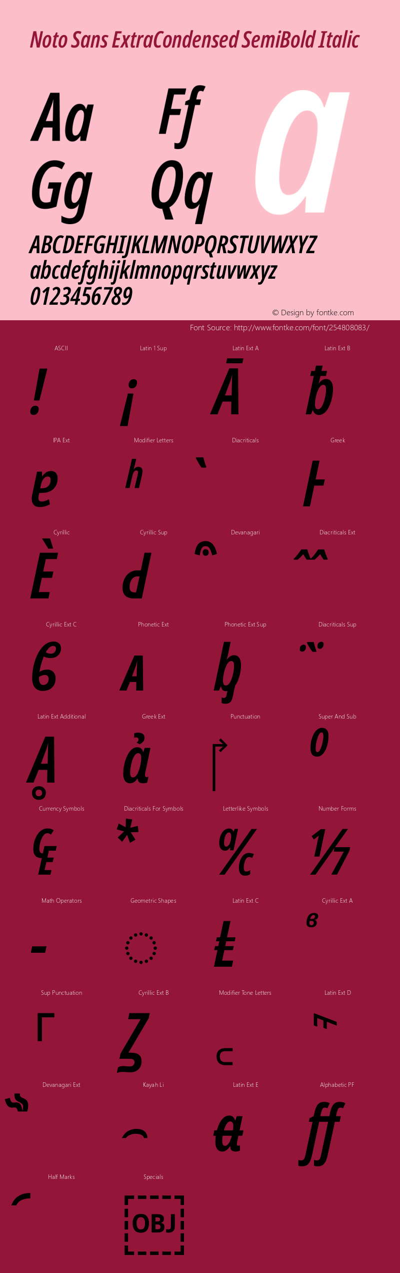 Noto Sans ExtraCondensed SemiBold Italic Version 2.013图片样张