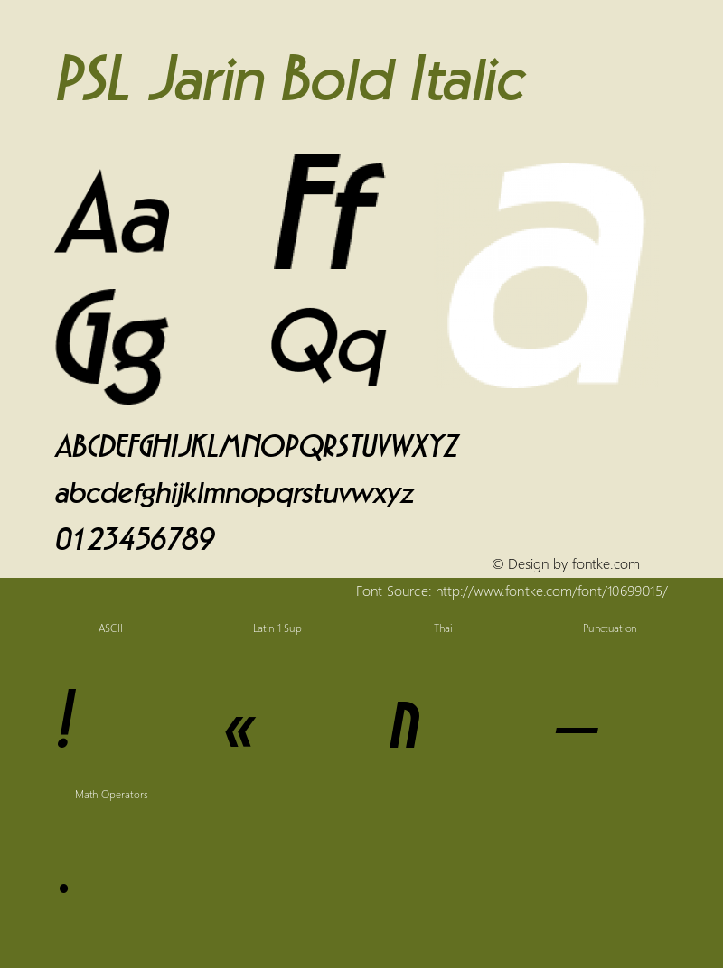 PSL Jarin Bold Italic Version 2.5, for Win 95, 98, NT; release October 1999 Font Sample