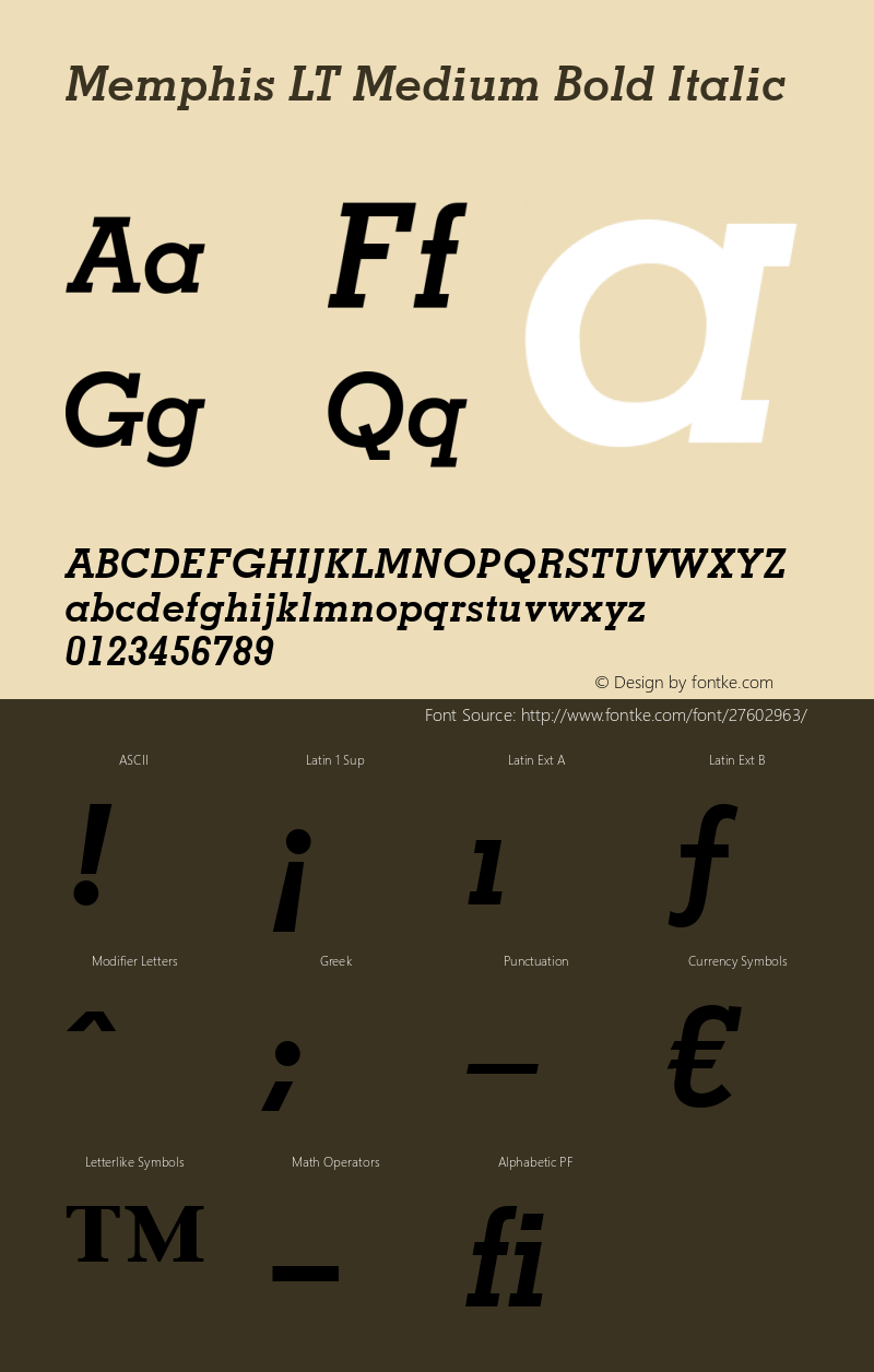 Memphis LT Bold Italic Version 1.11 Font Sample