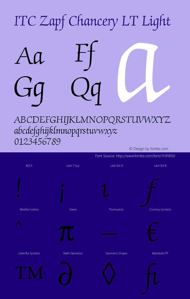 ITC Zapf Chancery LT Light Version 006.000 Font Sample