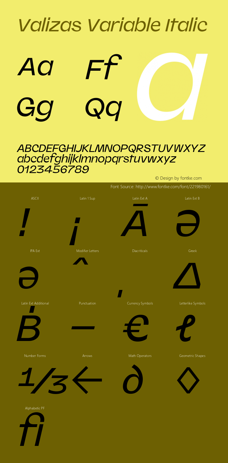 Valizas Variable Regular Italic Version 1.000;FEAKit 1.0图片样张
