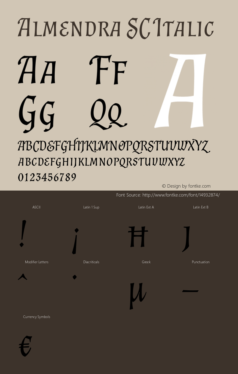 Almendra SC Italic Version 1.003 Font Sample