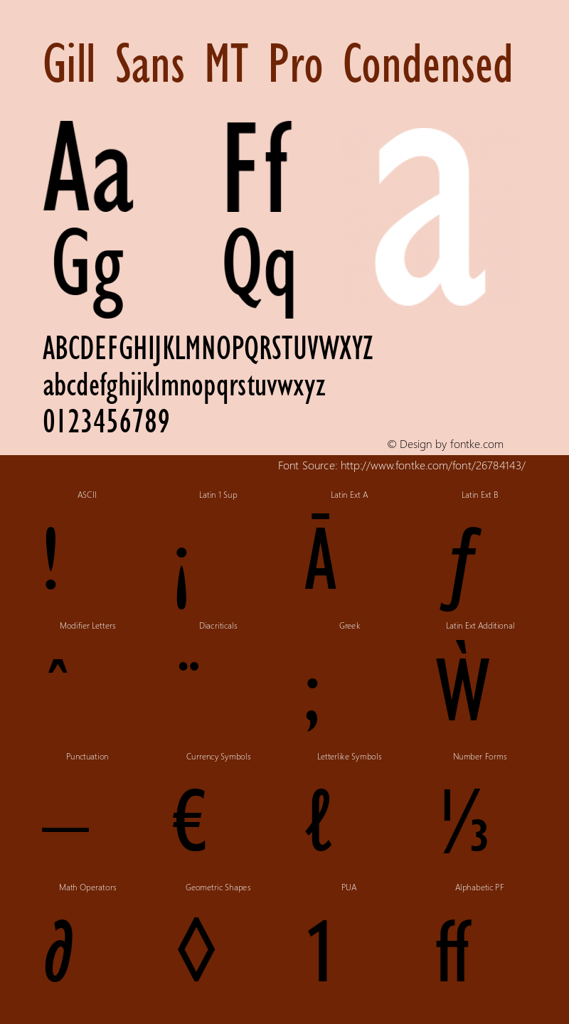 Gill Sans MT Pro Condensed Version 1.00 Build 1000 Font Sample