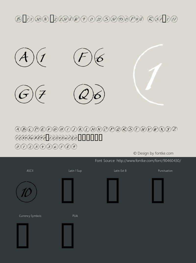 Bullet Numbers W90 Script Pos Version 1.1 Font Sample