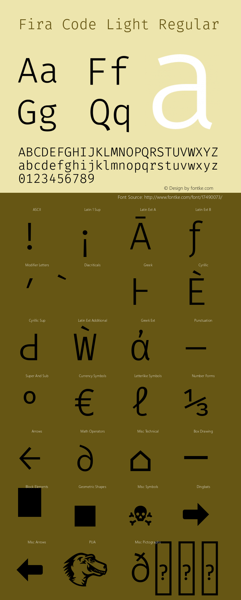 Fira Code Light Regular Version 1.200;PS 001.200;hotconv 1.0.88;makeotf.lib2.5.64775 Font Sample