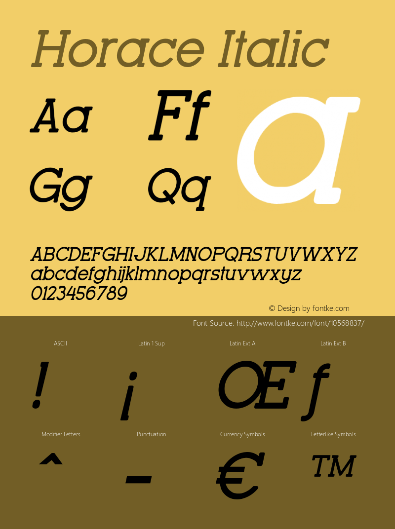 Horace Italic Version 1.000 Font Sample