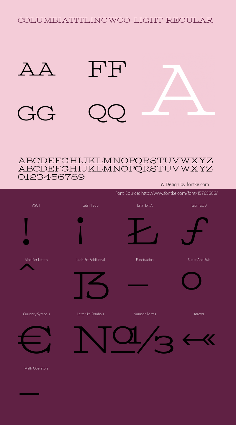 ColumbiaTitlingW00-Light Regular Version 1.20 Font Sample