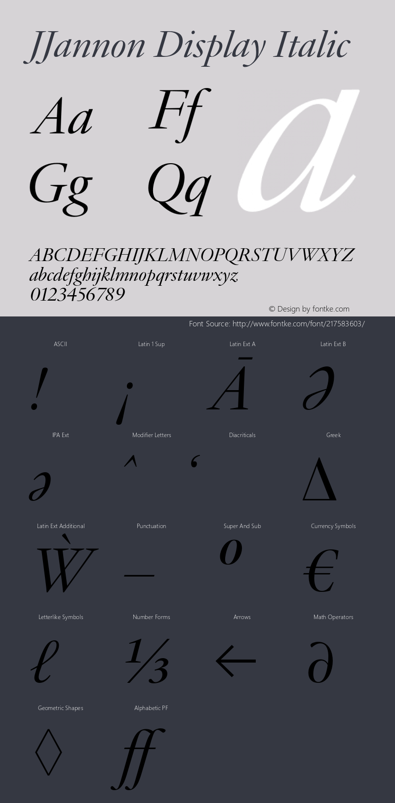 JJannon Display Regular Italic Version 1.002; build 0004图片样张