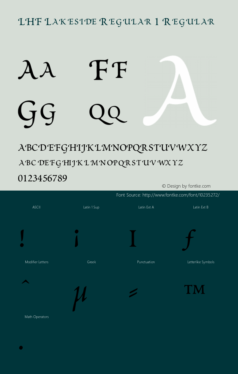 LHF Lakeside Regular 1 Regular Version 3.001;PS 003.000;hotconv 1.0.38 Font Sample