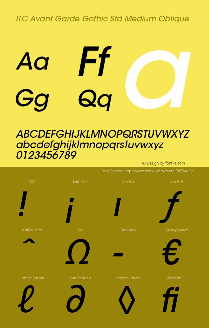 ITCAvantGardeStd-MdObl Version 2.031;PS 002.000;hotconv 1.0.50;makeotf.lib2.0.16970 Font Sample